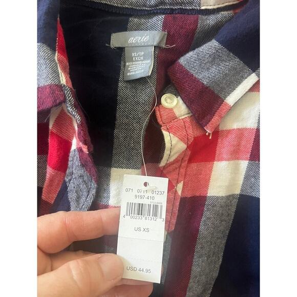 NWT Aerie plaid flannel long sleeve romper with shorts size XS red, wihte & blue - Picture 3 of 9